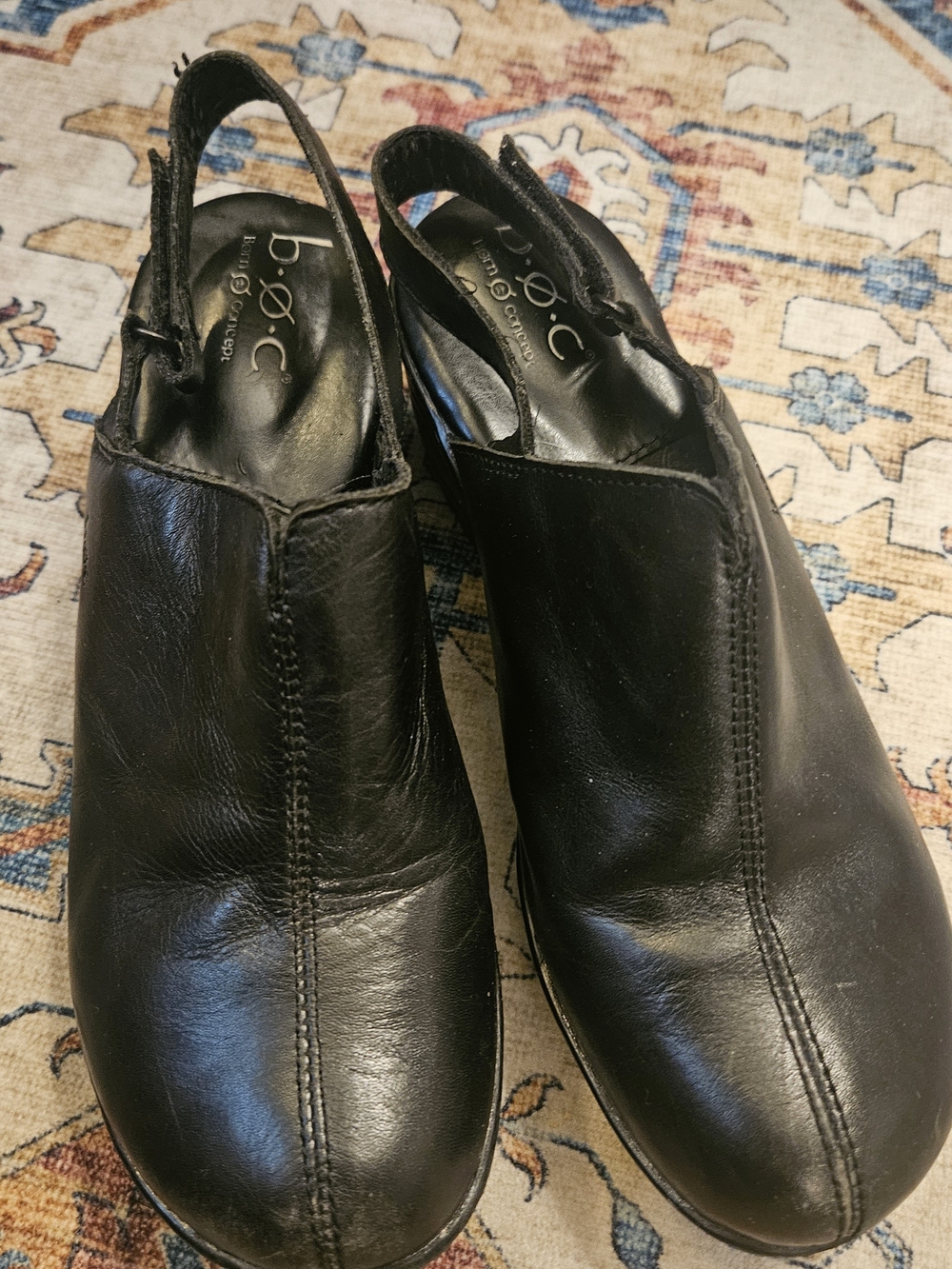 b.o.c. Black Leather Womens Slingback Slip-On Clogs